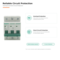 Disjoncteur miniature ZN63A-12 63A 3 pôles courbe C 400V AC MCB avec bornes à vis pour panneaux de distribution industriels
