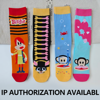 Chaussettes de mollet en coton jacquard Paul Frank sous licence IP, motif singe amusant, personnages mignons, vente en gros, personnalisation disponible