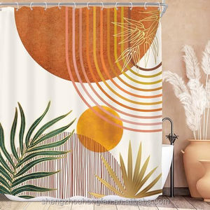Giữa Thế Kỷ Boho Rèm Tắm cho phòng tắm trang trí nội thất trừu tượng hiện đại mặt trời tối giản thẩm mỹ đường cong lá hình học không thấm nước - Product Image 3