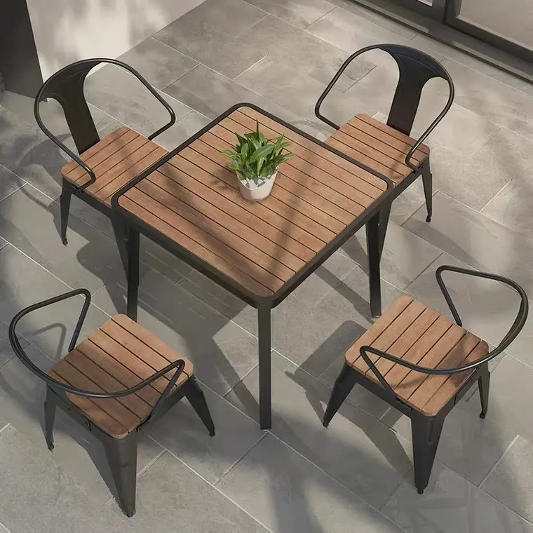 Moderne einfache Möbel rund Plastik Holz Esstisch-Set 6 Stühle für Café Restaurant