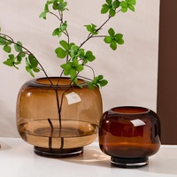 Vase rond en verre de couleur primaire, vase en verre moderne simple transparent pour arrangement de fleurs aquatiques