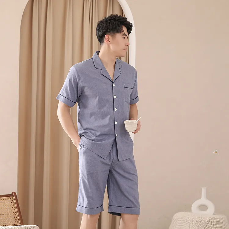 Factory Selling Comfortable Breathable Men's Short-sleeved Bamboo Cotton Men Pajama Shorts Set