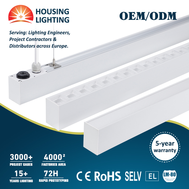Low Power 3cct Tricolor Aluminum Linear LED Pendant Light 120-140lm/W High Efficiency for Commercial Office Lighting 5-Year