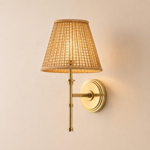Applique Murale Sans Fil Rechargeable en Rotin, <span class=keywords><strong>Lampe</strong></span> LED Tactile Magnétique à Intensité Variable avec Télécommande, Garantie 3 Ans pour Hôtel, Chambre et Couloir - Product Image 1