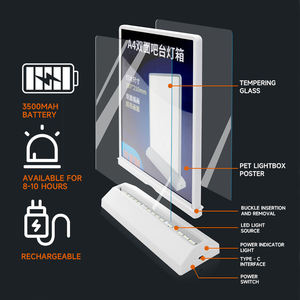 Có thể sạc lại A4 hai mặt Máy tính để bàn siêu mỏng Led nhà hàng thanh <span class=keywords><strong>menu</strong></span> giá danh sách quảng cáo không dây hộp đèn - Product Image 4