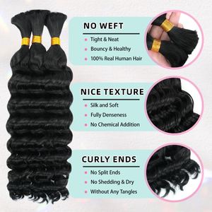 Cabello Humano Remy Brasileño 100% Natural a Granel, Súper Doble Trama, Ondulado Profundo Boho, Doble Trama para Trenzas, 100g, Rizado Ondulado al Agua - Product Image 4