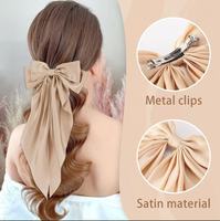 Top vente nouveau Design soyeux Satin arc pinces à cheveux longue queue arcs pince pour filles femmes grands solides cheveux arcs épingle à cheveux