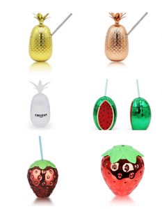 16oz Gold Plastic Pineapple Fruit Watermelon <b>Strawberry</b> Lemon Straw Cocktail Juice Drinking Water Yard Cups With Lid Straw - Product Image 1