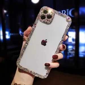 Luxury Rhinestone Precision Hole Bling Bling Waterproof Transparent Mobile Covers Phone Case For IPhone 15 14 13 12 11 Pro Max