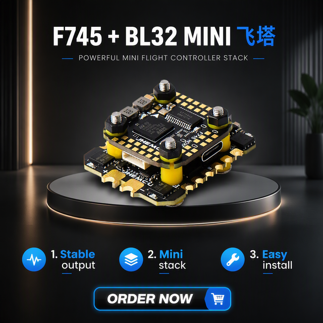 JHEMCU F745 Mini FPV Flight Controller Stack STM32F745 ICM42688P SPL06 45A 60A AM32 3-6S 20x20mm for Freestyle Drone Parts