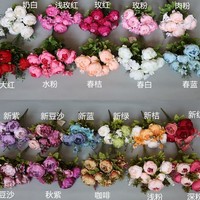 Vente chaude Bouquet De Pivoine Européenne 13 Têtes Pivoines Fleur Artificielle Décor De Mariage Soie Real Touch Grandes Pivoines Rouges