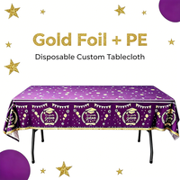 Nappe jetable en feuille d'or violet, imperméable, en plastique PE, rectangulaire, pour fête de remise de diplôme, décoration du Ramadan