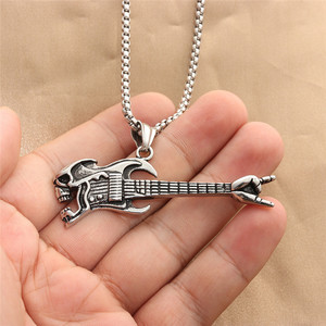 Collar con Colgante de Guitarra de Acero Inoxidable, Estilo Punk Retro para Hombre, Forma de Animal, Joyería de Regalo 190564 - Product Image 4