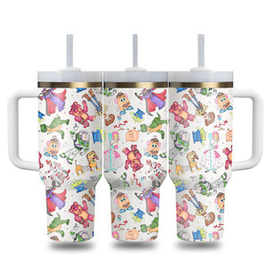 Bulk Wholesale Luxury Brand Cartoon Tumbler Vacuum <b>Flask</b> Straw Water Bottle 40OZ Toy Character Print Thermal Cup - Product Image 2