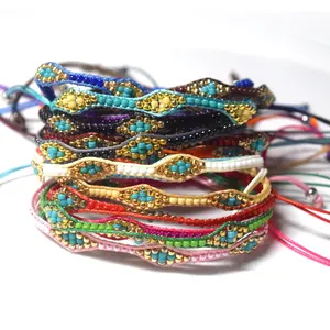 Fashion Glass Seed Beaded Woven Bohemian Elegant Charm Woven Jewelry <strong>Stack</strong> <strong>Bracelets</strong> Blue Handmade - Product Image 1