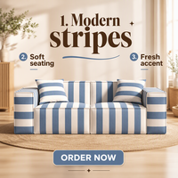 Rot-Weiß Gestreiftes Stoffsofa 3-Sitzer Klassisches Gerades Sofa für Landhausstil Wohnzimmer