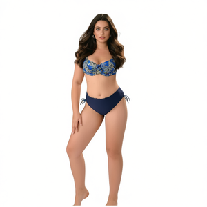 Costume da bagno bikini taglie forti HDJ con push-up e controllo pancia, fantasia a torsione, slip con laccetti laterali, taglie 42-48, abbigliamento da spiaggia da donna - Product Image 2