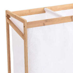 Cesto <span class=keywords><strong>de</strong></span> almacenamiento <span class=keywords><strong>de</strong></span> <span class=keywords><strong>ropa</strong></span> sucia <span class=keywords><strong>de</strong></span> bambú, cesto separador con tela blanca y 4 ruedas giratorias - Product Image 3