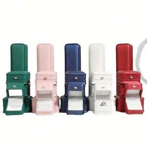 Boîte à bijoux en cuir PU pour bague, boucles d'oreilles, pendentif, emballage, logo personnalisé - Product Image 1