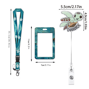Cross-border Turtle Acrylic Glitter Easy-Pull <b>Buckle</b> Back <b>Clip</b> Retractable Badge Scroll with Detachable Cruise Ship Lanyard - Product Image 2