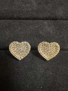 Boucles d'oreilles clous en acier inoxydable en forme de cœur, faites à la main, serties de pierres, avec fermoir, plaqué or 18 carats, pour femme, idéales pour les soirées - Product Image 5