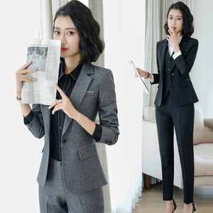 Women's Formal Suit Set Polyester Fiber Full Sleeve Anti-Wrinkle Office Lady Spring Work Clothes - Product Image 1