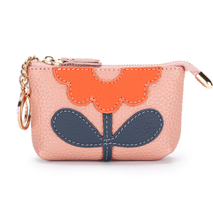 Monedero Mini de Cuero Genuino para Mujer con Llavero, Nuevo Diseño de Moda con Cierre de Cremallera y Flores - Product Image 5