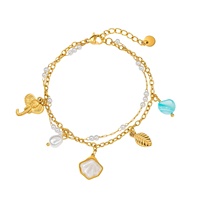 Bracelet en acier inoxydable double couche avec breloque feuille d'éléphant, plaqué or 18K PVD, réglable, inaltérable, bijoux bohèmes d'été