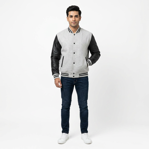 Custom Design <b>White</b> 100% Cotton Stand Collar Breathable Sleeves Black Eco-Friendly Quick Dry Winter College Varsity <b>Jackets</b> <b>Men</b> - Product Image 1