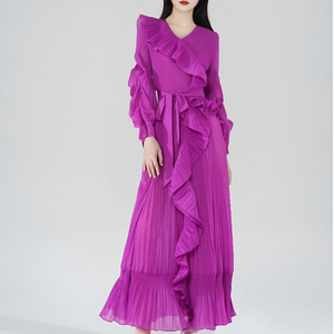 2024 Vintage Style Ladies Maxi <strong>Dress</strong> High Quality Pleated Ruffled Irregular Layered Ruffle Woven Free Size Casual Party <strong>Dress</strong> - Product Image 5