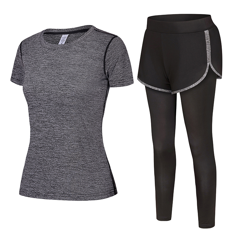 2024 High Quality Slim Fit Women's Fitness Sportswear Breathable Short Sleeve Running T-shirt & Yoga Clothing Set Plus Size