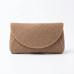 Bolso de Mano Tipo Clutch de Rafia Tejida Estilo Bohemio para Mujer, Bolso Cruzado Ligero para Vacaciones de Verano - Product Image 1