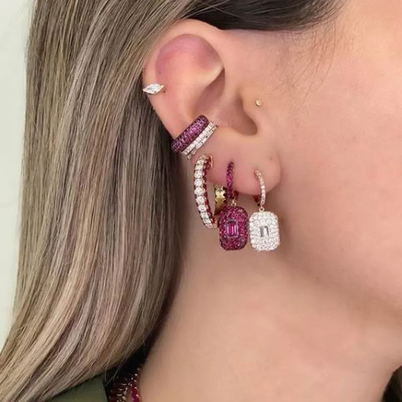 Promotie Nieuwe Sieraden Licht Plaat Volledige Cz Hoop Earring Voor Vrouwen Shiny Rhinestone Dangle Vierkante Oorbel Voor Meisje Wedding Boho