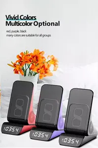 1200mah Wireless Power Banks Portable Time LED Digital Display Stand Speaker Calendar Mobile Phones Holders 3 In 1 Charger