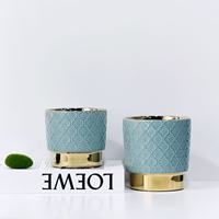Pot Bunga Keramik Teal Quatrefoil Embossed Stoneware - Alas Berlapis Emas