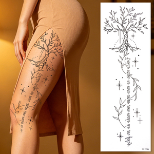 Autocollants de tatouage temporaire non toxiques sur mesure, esthétique spirituelle, motif Arbre de Vie et étoiles célestes, pour femmes, art pour la cuisse - Product Image 1