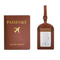 Ensemble cadeau promotionnel de voyage personnalisé avec logo imprimé en sérigraphie, étiquette de bagage en PU motif avion, protège-passeport et porte-cartes