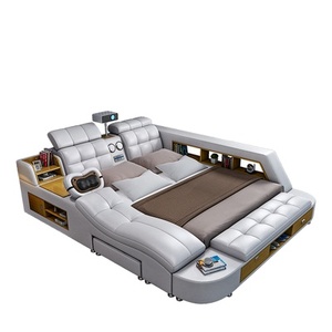 Letto Matrimoniale Smart Moderno Minimalista con Massaggio 1,8m Queen Size in Pelle Stile Tatami con Funzione Proiettore e Contenitore Set Letto per Camera da Letto - Product Image 5