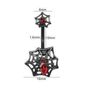 स्टेनलेस स्टील नई गहरे काले पेट बटन की अंगूठी, हेलोलीन आवश्यक मकड़ी वेब बैट भेदी पेट बटन - Product Image 2