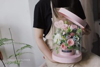 Boîte à fleurs coréenne ronde seau contenant arrangement floral boîte en papier PVC fenêtre transparente boîte à fleurs cadeau