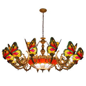 Lampadario a Farfalla Stile <span class=keywords><strong>Tiffany</strong></span> Europeo in Lega Dorata con LED per Camera da Letto, Sala da Pranzo, Bar, Caffè, KTV e Club - Product Image 1