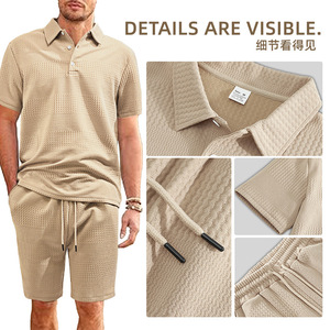 Polo de manga corta informal de verano para hombre en azul marino con diseño de rejilla y tela de poliéster para uso informal. - Product Image 6