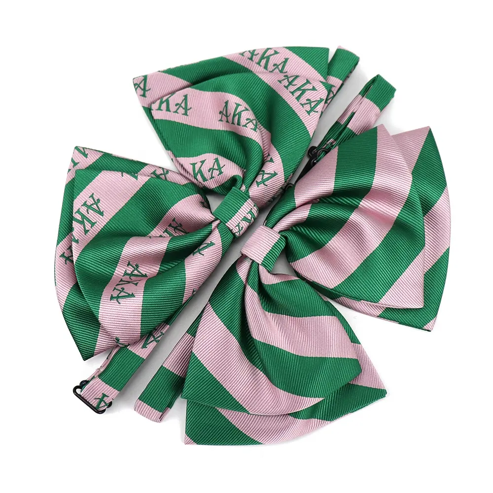 Estilo Casual Listrado de Poliéster Feito Design Personalizado Logotipo Tecido AKA Rosa Verde Hot Vender Lady Bow Tie