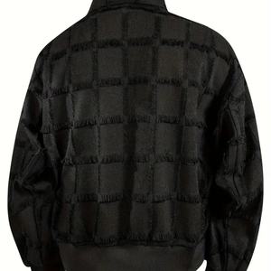 Men Beige <b>Fringed</b> Patchwork Zip-Up <b>Jacket</b>, Casual Loose-Fit Male Outerwear with Stand Collar & Long Sleeves <b>Jacket</b> Manufacturer - Product Image 5