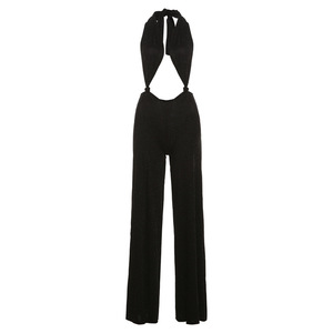 Mono recto de cintura alta de Color sólido con cuello Halter recortado Sexy para mujer de primavera 2024 - Product Image 6