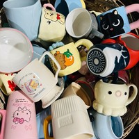 Tasses en céramique faites à la main, lavables au lave-vaisselle, adorables et mignonnes, en boîte surprise, avec soucoupes à café, pour eau et thé, en ensembles assortis, vente en gros pour la vente ambulante