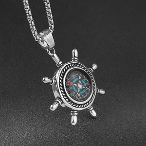 Haute qualité nouvelle mode positionnable boussole pendentif hommes Vintage en acier inoxydable chaîne collier Hip-Hop hommes bijoux - Product Image 3
