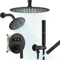 Ensemble de robinetterie de douche en laiton, avec deux pommes de douche pluie de 10 pouces (fixation au plafond) et 6 pouces (fixation murale), inverseur à bouton-poussoir, mitigeur à 1 poignée et douchette à main, finition mate