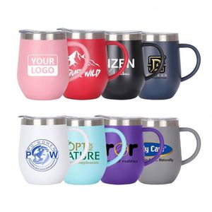 Gobelet isotherme en acier inoxydable de 12 oz à double paroi avec poignée, forme œuf, pour vin et café, personnalisable avec logo - Product Image 6