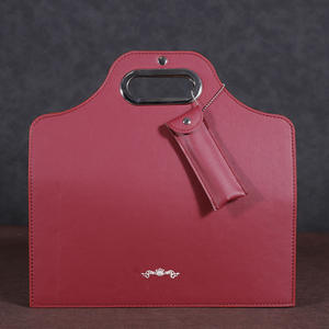 من المصنع حقيبة يد جلدية عالية الجودة محمولة يدويًا حمراء كيس تعبئة شمبانيا صندوق حقيبة يد نبيذ مع زجاجتين - Product Image 6